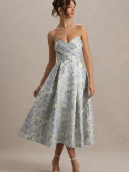 Sweetheart Strapless Floral Midi Dress In Light Blue